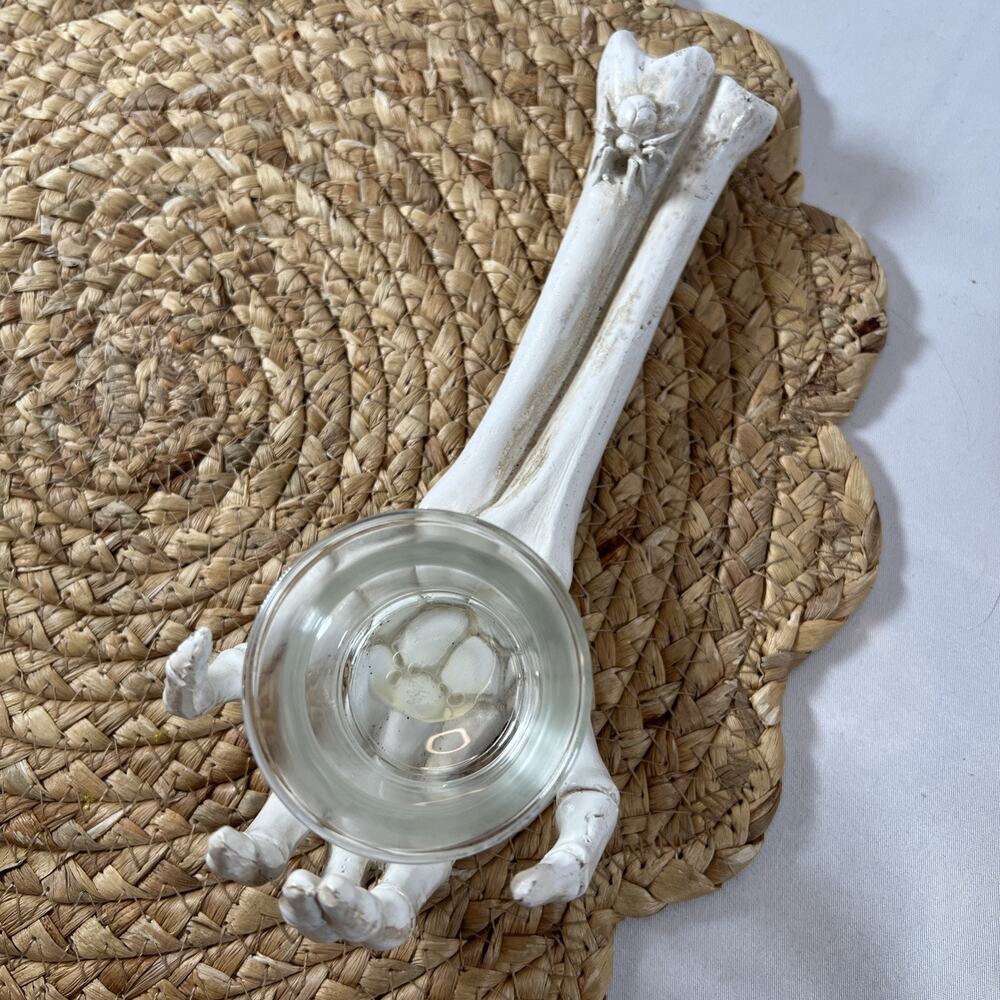Halloween Skeleton Bones Arm Tea Light Votive Glass Holder Candle Gothic
